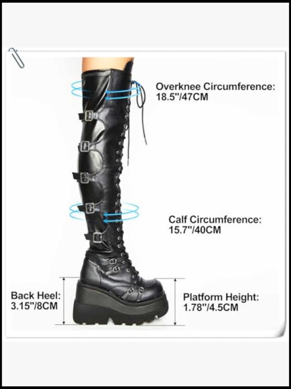 Over Knee Platform Boots Chunky Heel Lace Up Goth Motorcycle Boots with Side - Picture 5 of 7